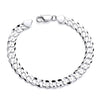An 8mm men’s curb bracelet made of Sterling Silver by Silversmiths with a lobster clasp on a white background.