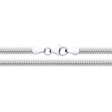 A 3.4mm sterling silver chevron flat snake chain necklace with a lobster clasp is shown on a white background.