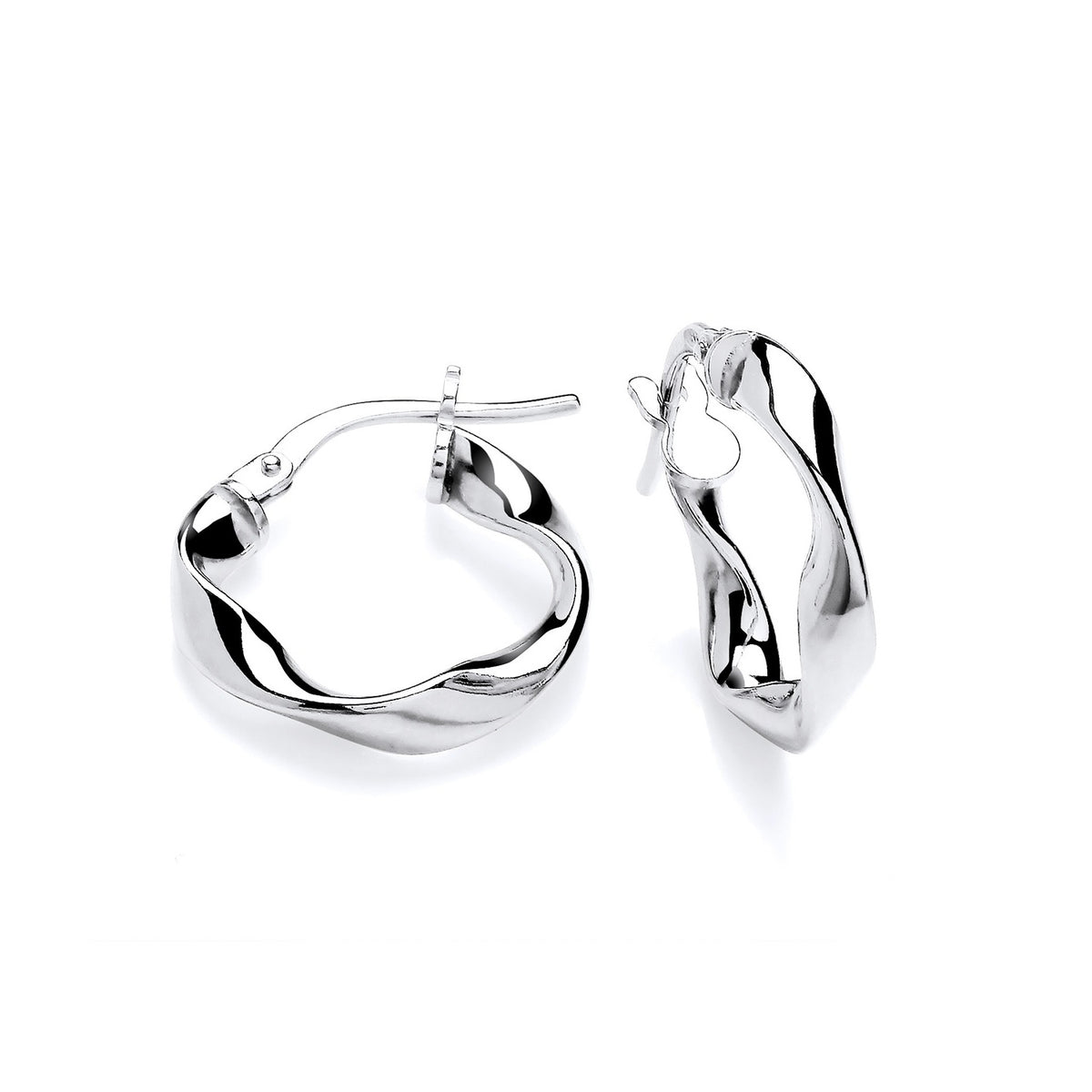 Silversmiths 16mm sterling silver twist hoop earrings with a shiny finish and secure latch-back closure.