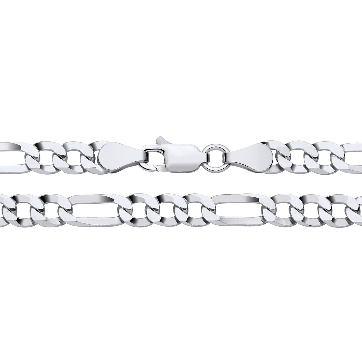 A 4.7mm sterling silver flat Figaro chain necklace with a lobster clasp is displayed on a white background.