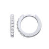 Silversmiths sterling silver huggie hoops with channel-set cubic zirconia shown from side and front angles.