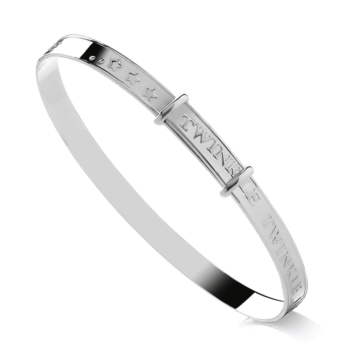 Silversmiths Sterling Silver Baby Bangle with a “Twinkle Twinkle” star motif.