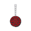 Sterling silver pendant features a simulated ruby cluster, black rhodium finish, and a bail set with stones.