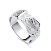 Sterling silver buckle ring with swirl engravings along the band and a detailed buckle design.