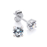 Sterling silver stud earrings with 4mm round cubic zirconia, displayed against a white background.