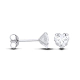 Silversmiths sterling silver earrings with 6mm heart-cut cubic zirconia, shown front and side with butterfly backs.