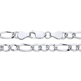 5mm sterling silver diamond cut pavé Figaro chain necklace with lobster clasp and alternating link sizes.