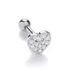 Silversmiths’ sterling silver helix stud features a CZ heart and a 6mm bar.