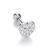Silversmiths’ sterling silver helix stud features a CZ heart and a 6mm bar.