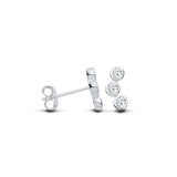 Sterling silver 9.75mm stud earrings with three cubic zirconias set vertically in a curved design.