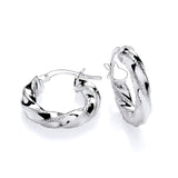 Sterling silver hoop earrings, 17.5mm with a diamond cut twist design and latch-back closures by Silversmiths.