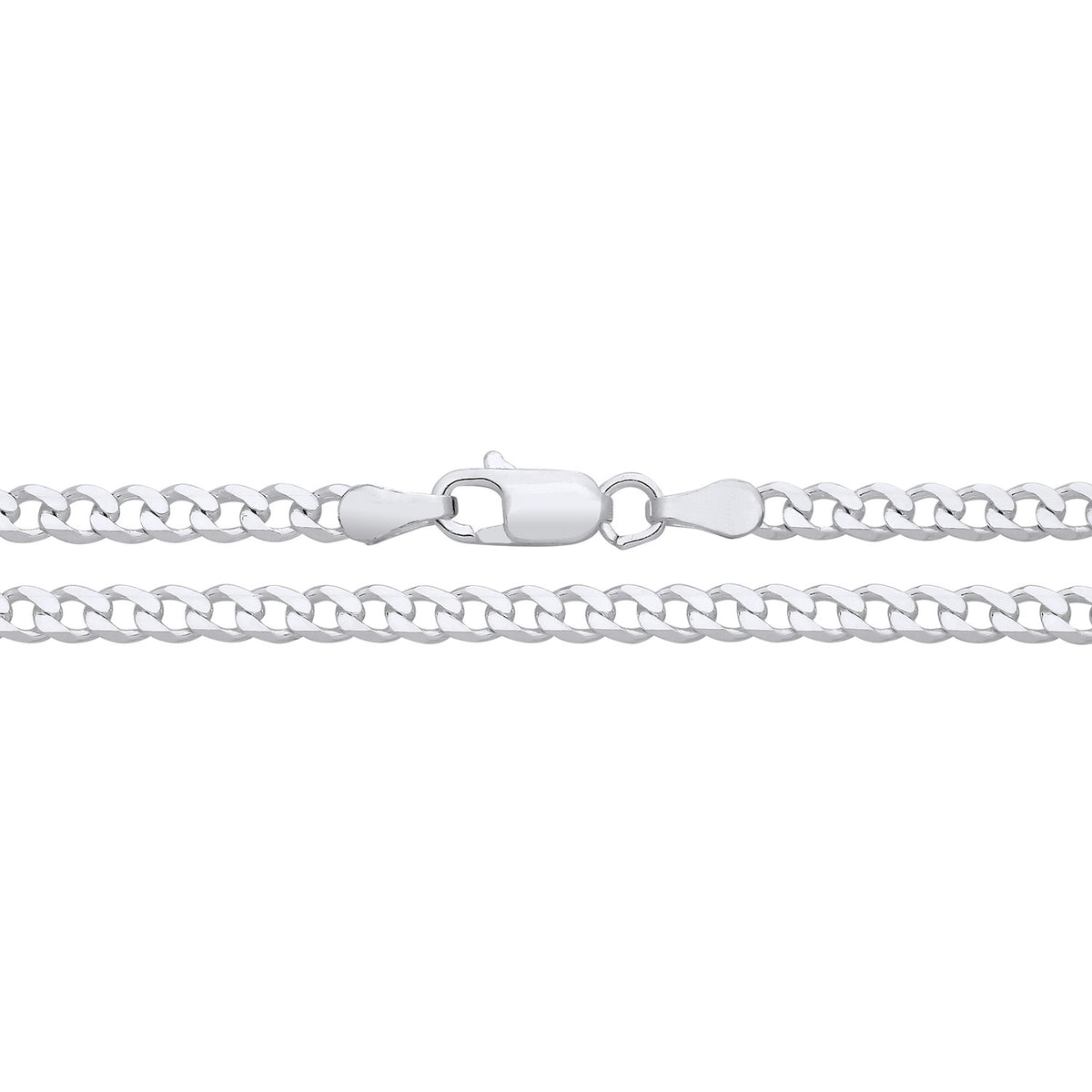 Silversmiths 3mm sterling silver curb chain necklace with a lobster clasp shown close-up on a white background.