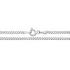 A 1.9mm sterling silver flat curb chain necklace with a round clasp is shown on a bright white background.