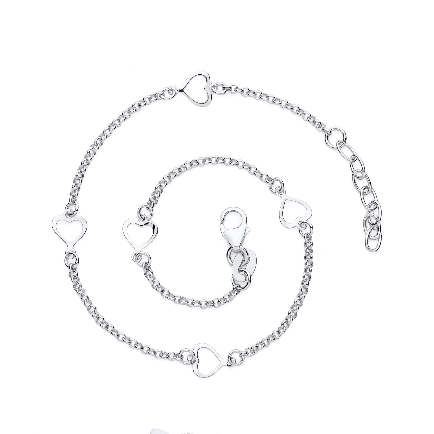 Sterling Silver Rolo Heart Anklet with 1 Inch Extender
