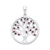 Silversmiths sterling silver Tree of Life pendant featuring simulated rubies.