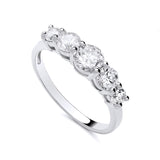 A sterling silver eternity ring with five cubic zirconia stones is shown on a plain white background.
