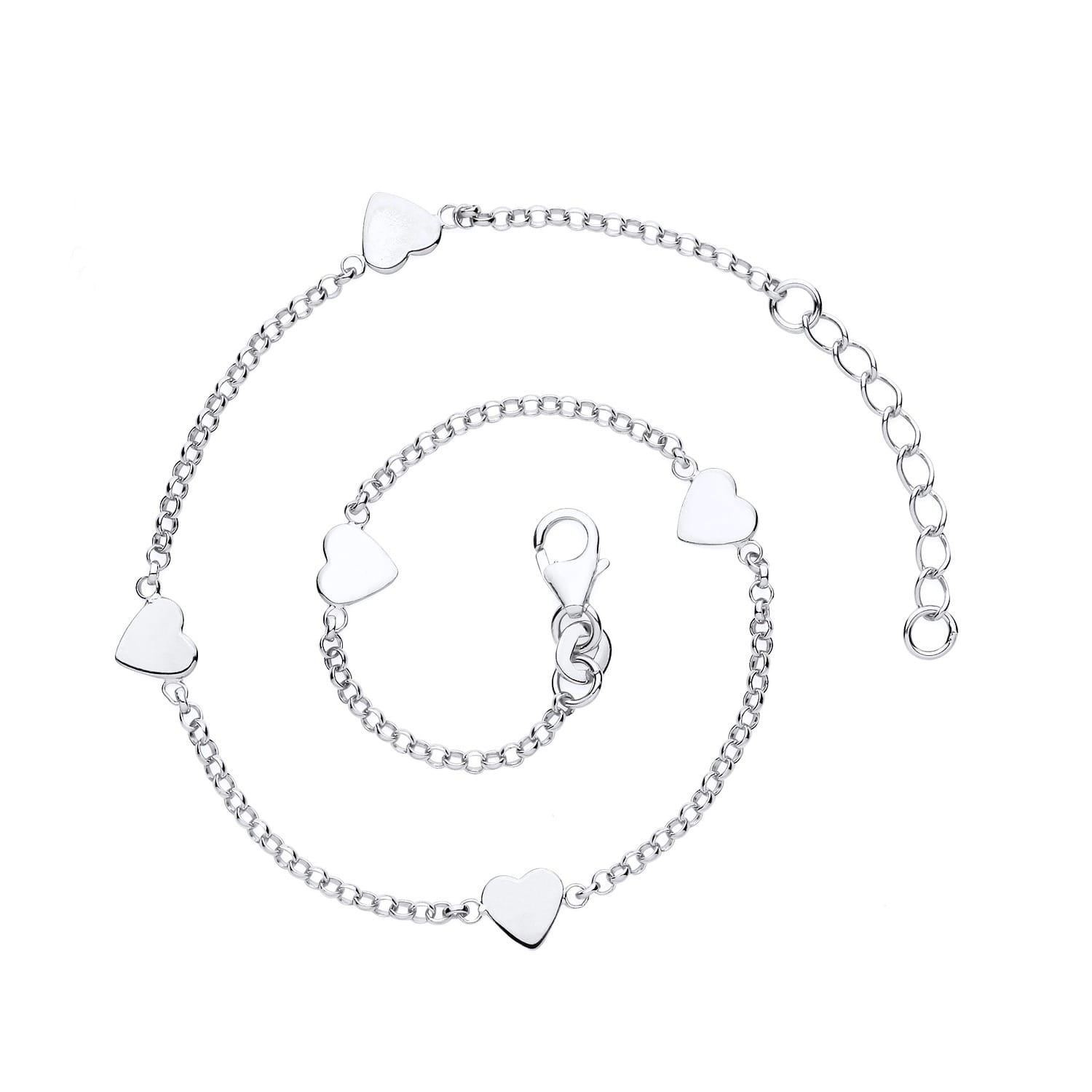 Sterling Silver Heart Anklet with 1 Inch Extender