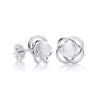 Sterling silver stud earrings feature freshwater pearls set in an open knot design.