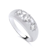 Sterling silver ring features three star-set cubic zirconia stones with a celestial-inspired prong design.