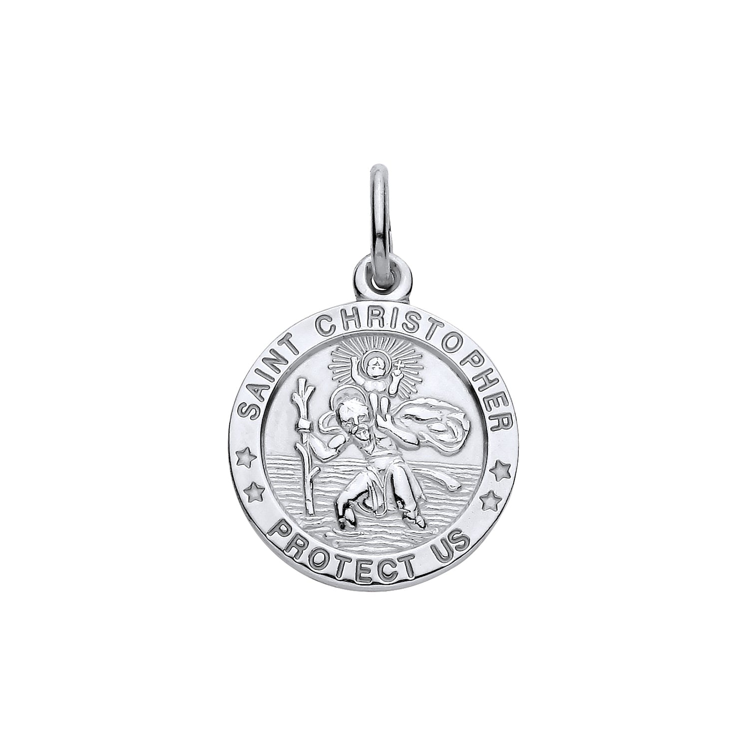 Sterling Silver 22.5mm St Christopher Protect Us Pendant