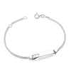 Sterling silver children’s heart ID bracelet, 16-18cm, with heart cutout and lobster clasp, displayed on a white background.