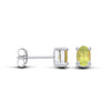 Sterling silver oval stud earrings by Silversmiths with natural peridot, shown from front and side views.