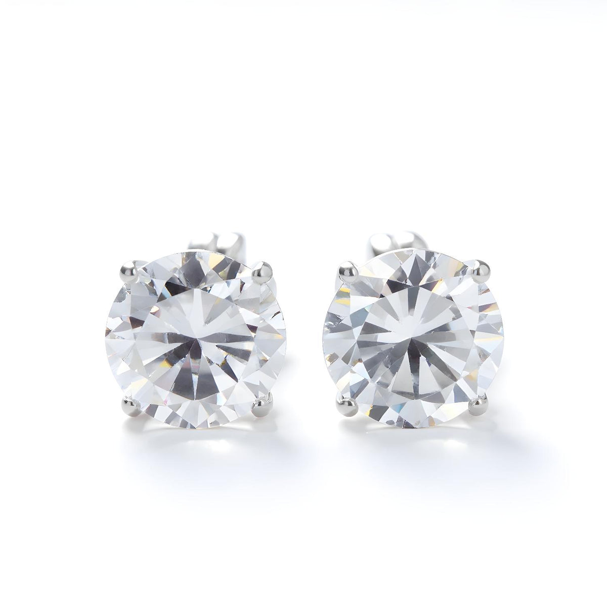 Silversmiths sterling silver stud earrings feature 7mm round cubic zirconia stones in a simple, classic style.