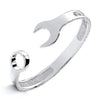 Silversmiths Silver Men’s 9mm torque bangle featuring spanner and wrench-shaped terminals with an industrial style.