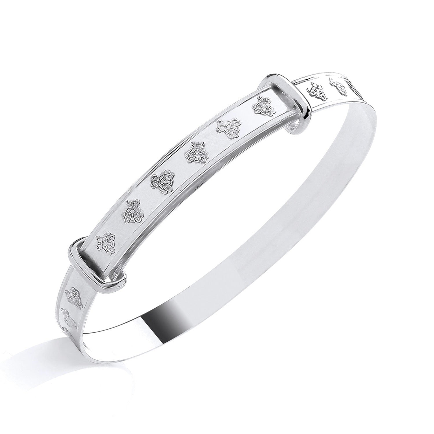 Sterling Silver Expanding Baby Bangle With Teddy Bear Motif