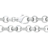 Sterling silver belcher chain necklace, 12.5mm textured links, CZ accents, and lobster clasp closure.