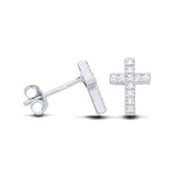 Silversmiths sterling silver pavé cubic zirconia cross studs with clear stones in a minimalist earring design.