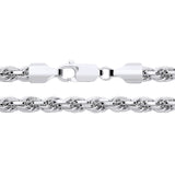 A 7.5mm sterling silver rope chain necklace with diamond-cut links and a lobster clasp shown on a white background.