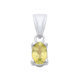 Sterling silver pendant with an oval natural peridot in a four-prong setting, shown on a white background.