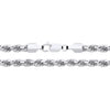 A 5mm sterling silver diamond-cut rope chain necklace with a lobster clasp is shown close-up on a white background.