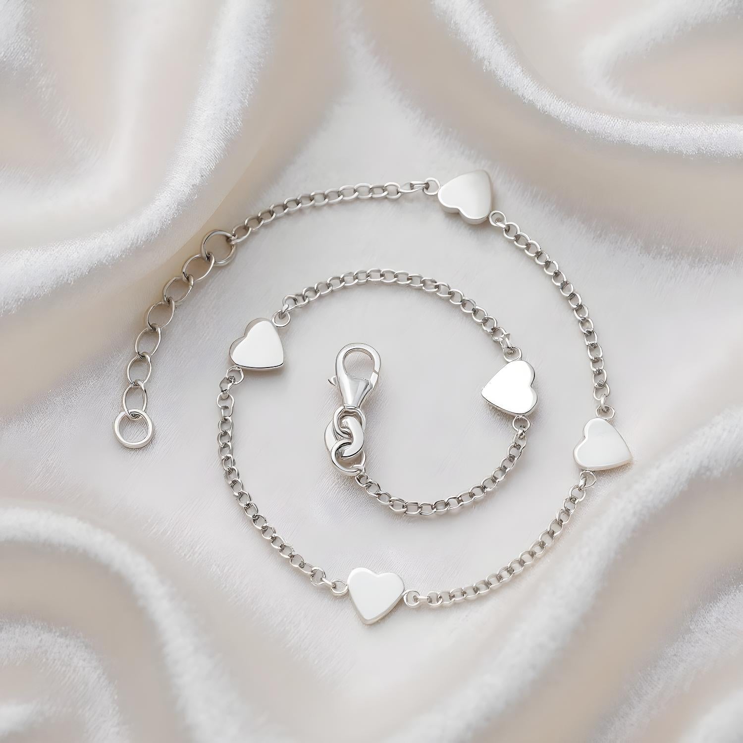 Sterling Silver Heart Anklet with 1 Inch Extender