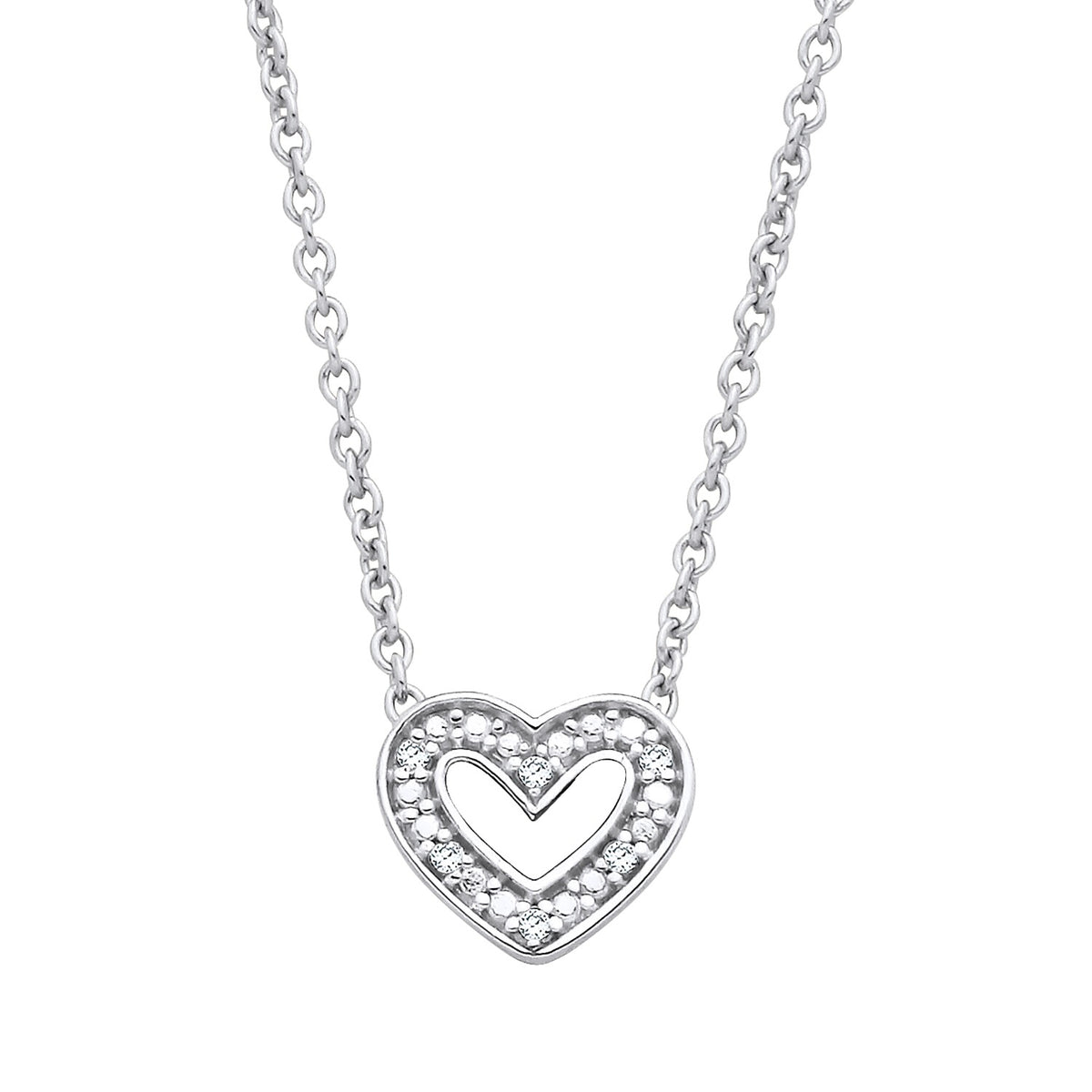 Sterling silver double heart necklace by Silversmiths featuring natural diamonds.