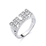 Silversmiths sterling silver ring with cubic zirconia stones and “MUM” design.