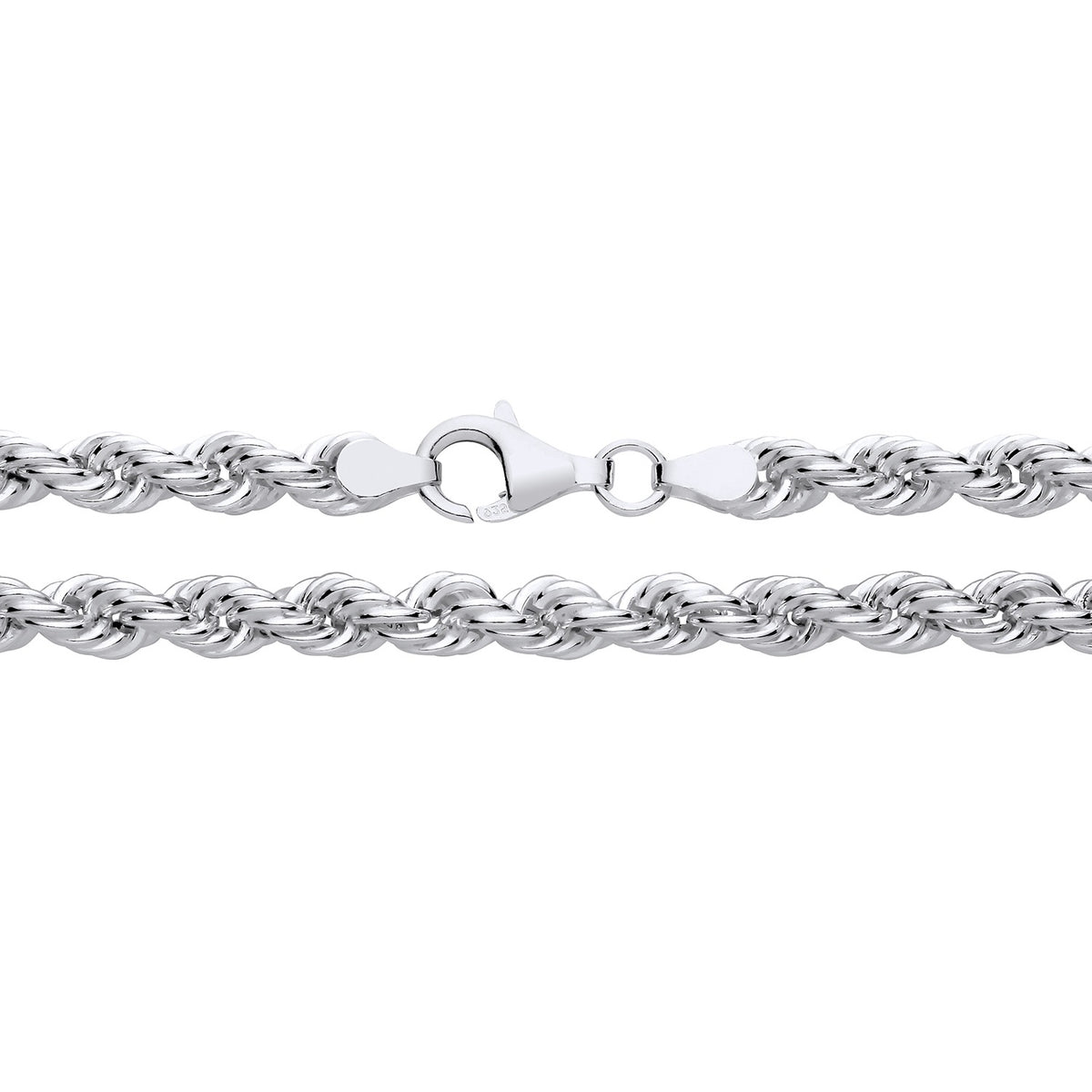 A 5.5mm sterling silver hollow rope chain necklace with a lobster clasp, displayed on a white background.