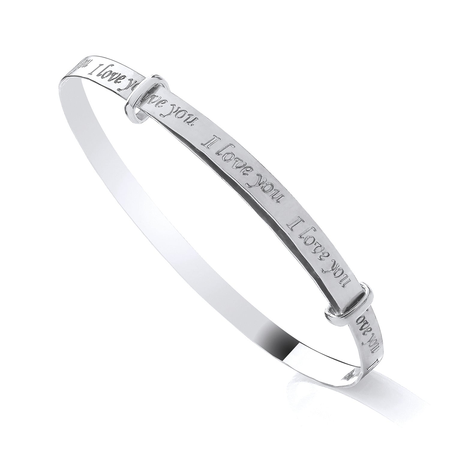 Sterling Silver Expanding Ladies Bangle With "I Love You" Engraving