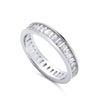 Silversmiths sterling silver eternity ring with 4.4mm baguette-cut cubic zirconia, displayed on a white background.