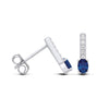 Sterling silver drop studs with blue simulated sapphires and clear CZ stones arranged in a straight bar design.