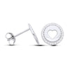 Sterling silver stud earrings with a cubic zirconia heart cutout halo, shown in front and side views.