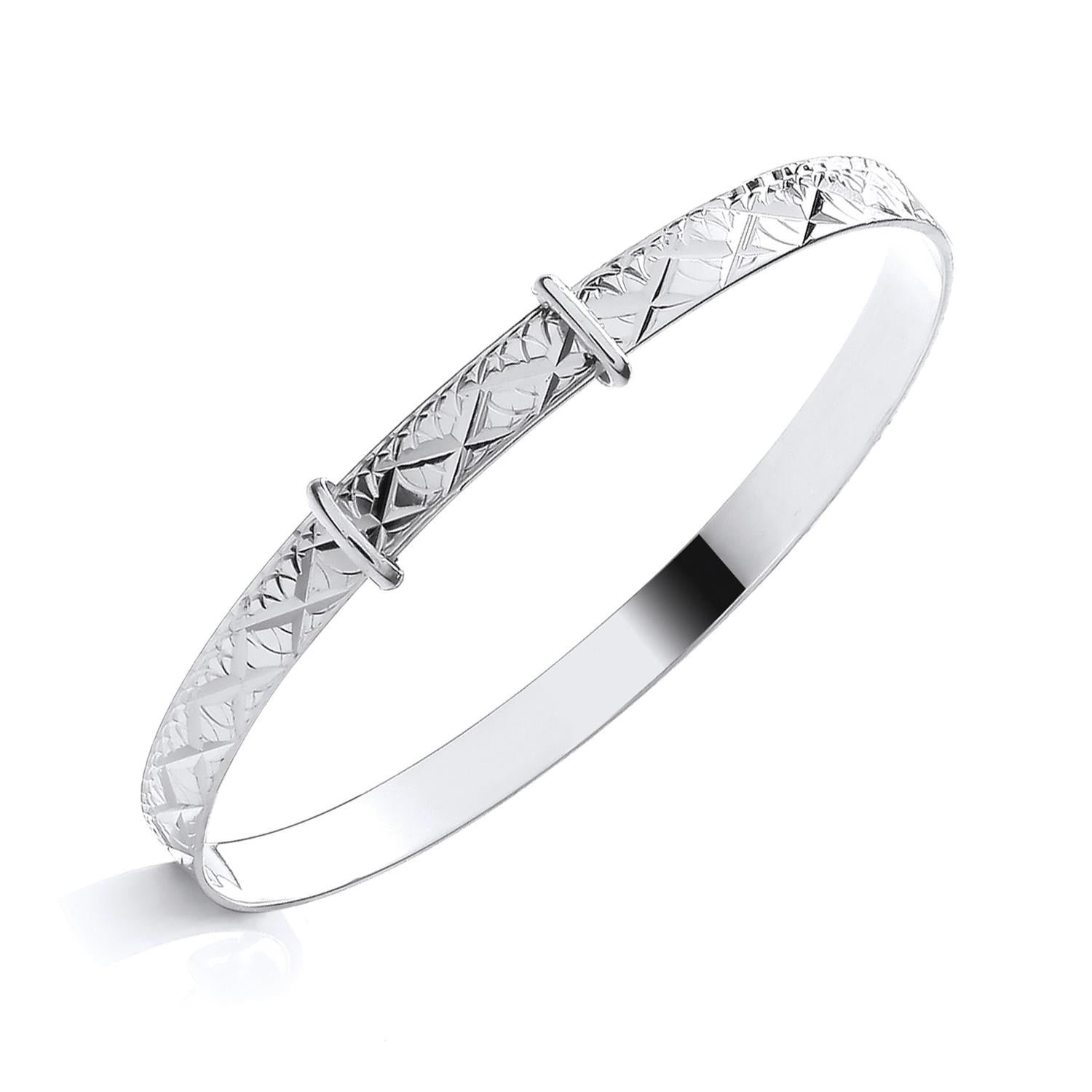 Sterling Silver Expanding Child’s Bangle With Diamond Cut Pattern