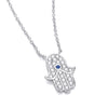 Sterling silver Hamsa hand necklace featuring simulated sapphire and cubic zirconia accents by Silversmiths.