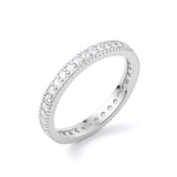 Sterling silver eternity ring featuring round cut CZ stones in two rows with fine milgrain edges.