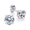 Silversmiths sterling silver stud earrings with 6mm round cubic zirconia and butterfly backs on a white background.