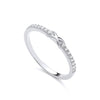 Sterling silver infinity ring with round cubic zirconia stones set on a twisted band.