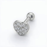 Silversmiths sterling silver helix stud earring with cubic zirconia heart and 6mm bar.