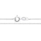 Silversmiths 1.1mm diamond cut sterling silver box chain necklace with a spring ring clasp on a white background.
