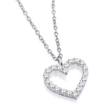 Silversmiths sterling silver necklace featuring an open heart pendant set with clear cubic zirconia stones.